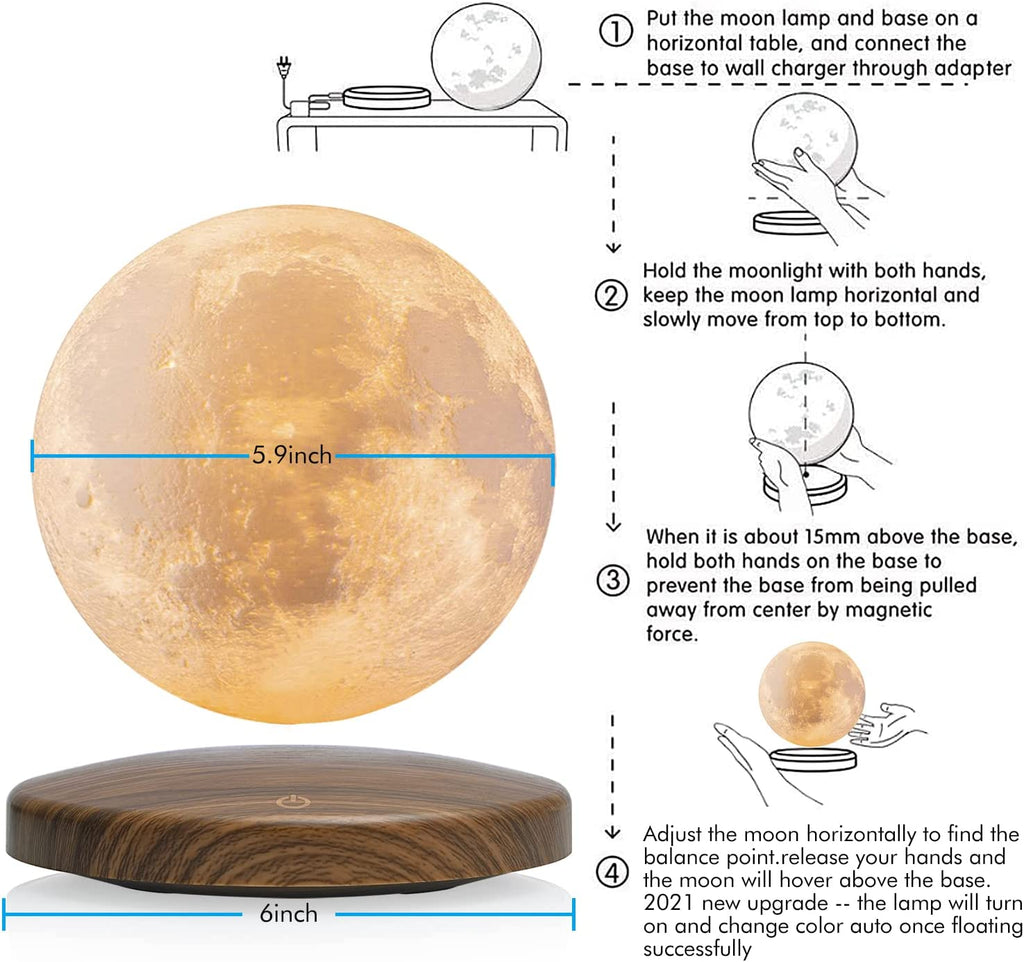 Levitating Moon Lamp, Floating and Magnetic Moon Lamp 3D Printing Moon Light with Remote, Creative Gifts for Christmas Office (Moon Lamp)