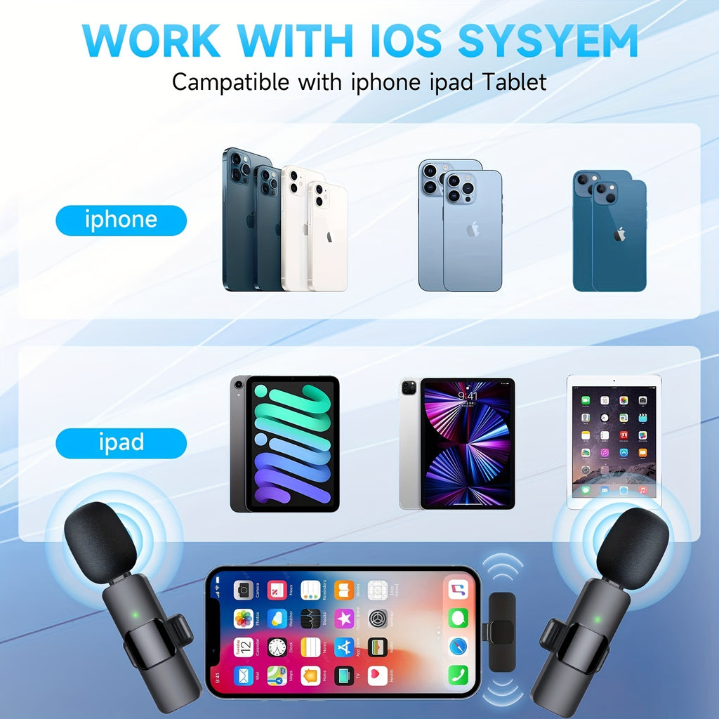 Wireless Lavalier Lapel Microphone for Iphone Ipad Professional Wireless Clip Mic - Cordless Omnidirectional Condenser Recording Mic for Interview Video Podcast Vlog Youtube