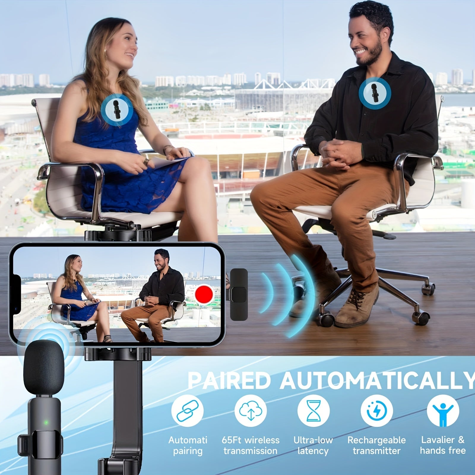 Wireless Lavalier Lapel Microphone for Iphone Ipad Professional Wireless Clip Mic - Cordless Omnidirectional Condenser Recording Mic for Interview Video Podcast Vlog Youtube