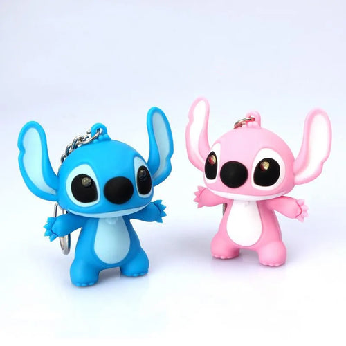 1Pcs New Lilo and Stitch Action Figures Toys Cartoon LED Stitch Keychain Light up Sound Pendant Novelty Toys Kids Gift