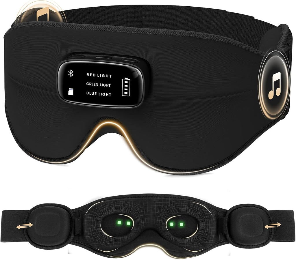 Pro Bluetooth Sleep Mask with White Noise & 3 Lights, Sleep Headphones with Upgrade Chip & Pure Sound, 3D Zero-Pressure Design for Side Sleepers, Total Blackout Soft Sleep Eye Mask, Black