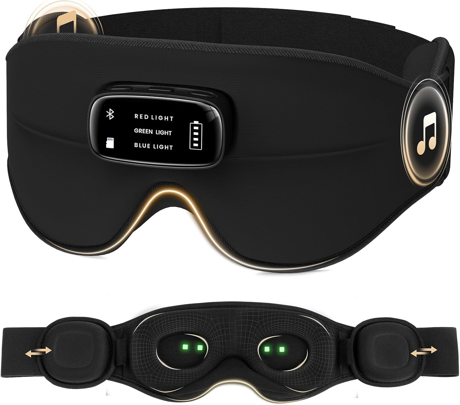 Pro Bluetooth Sleep Mask with White Noise & 3 Lights, Sleep Headphones with Upgrade Chip & Pure Sound, 3D Zero-Pressure Design for Side Sleepers, Total Blackout Soft Sleep Eye Mask, Black