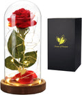 Mothers Day Flowers Roses Gifts for Mom Beauty and the Beast Rose,Red Rose in Glass Dome with 2 Lights Modes, Valentines Flower Gifts for Women Mom Wife Girlfriend on Valentines Anniversary,Birthday
