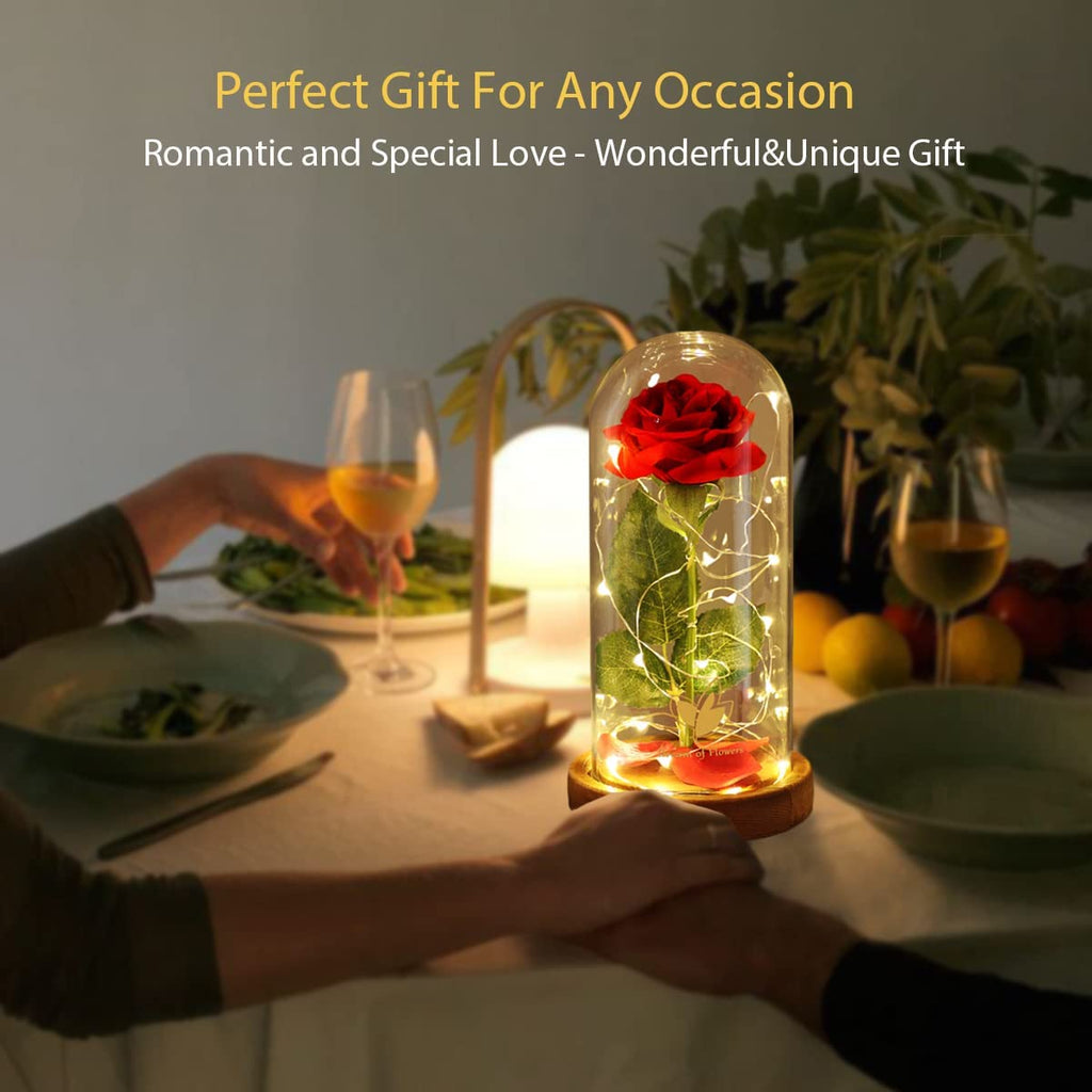 Mothers Day Flowers Roses Gifts for Mom Beauty and the Beast Rose,Red Rose in Glass Dome with 2 Lights Modes, Valentines Flower Gifts for Women Mom Wife Girlfriend on Valentines Anniversary,Birthday