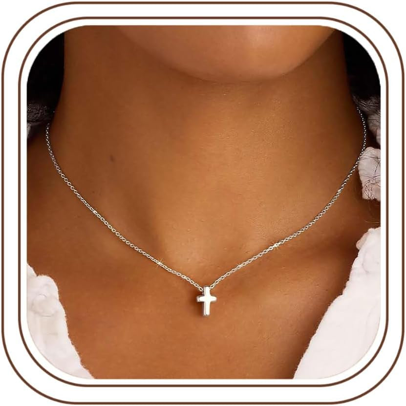 Communion Gifts for Girls, Dainty 14K Gold Plated Cross Pendant Necklace Sideways Cross Choker Layered Cross Necklace for Women Girls
