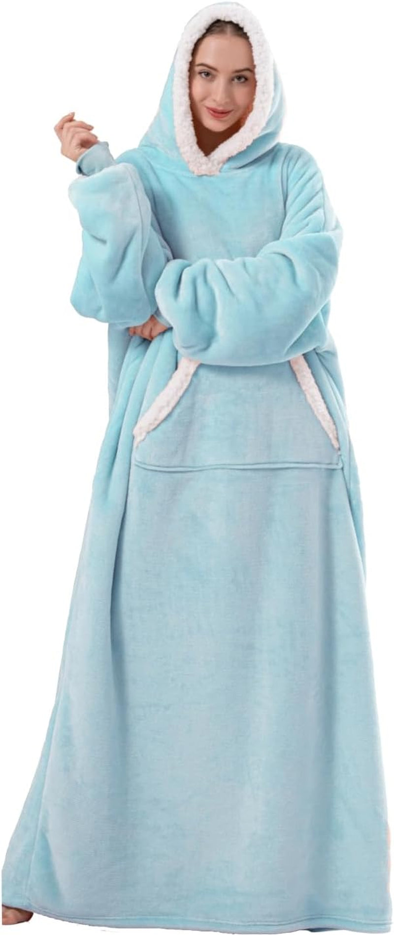 Wearable Blanket Hoodie for Women/Kids/Men, Oversized & Cozy Sherpa Lined Hoodie Sweatshirt Blanket(Baby Blue,Oversized)