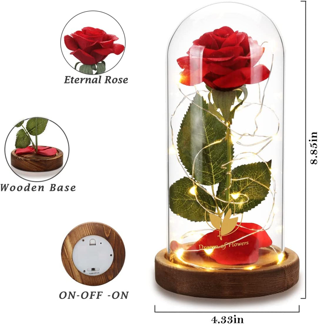 Mothers Day Flowers Roses Gifts for Mom Beauty and the Beast Rose,Red Rose in Glass Dome with 2 Lights Modes, Valentines Flower Gifts for Women Mom Wife Girlfriend on Valentines Anniversary,Birthday