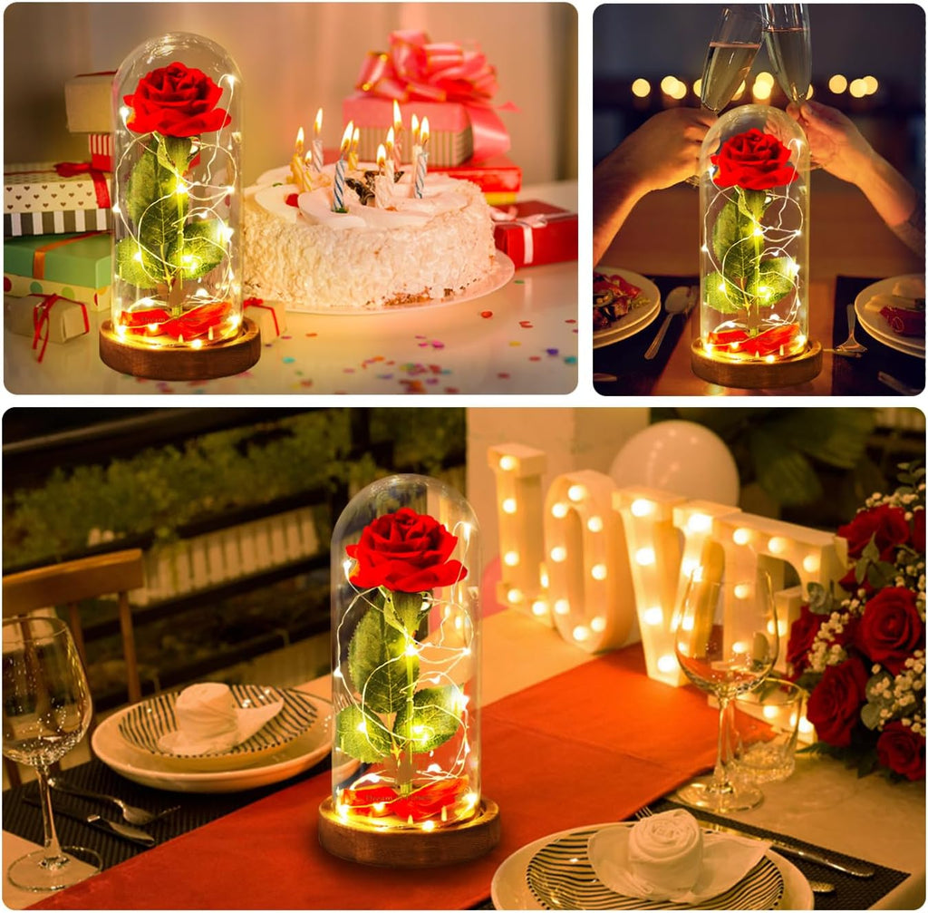 Mothers Day Flowers Roses Gifts for Mom Beauty and the Beast Rose,Red Rose in Glass Dome with 2 Lights Modes, Valentines Flower Gifts for Women Mom Wife Girlfriend on Valentines Anniversary,Birthday