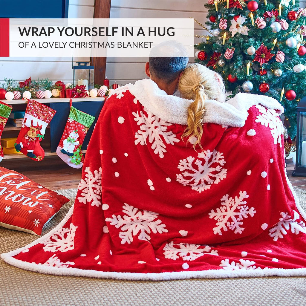 Christmas Blanket Sherpa Throw - 50X60 Red Snowflake - Soft, Cozy, Warm - Perfect for Holiday Clearance - Winter Decorations for Home
