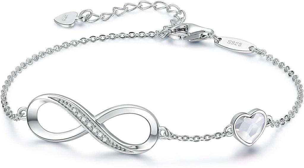 Mothers Day Gifts Infinity Heart Birthstone Charm Link Bracelet for Women 925 Sterling Silver Adjustable Mother'S Day Valentine'S Day Christmas Day Gift Anniversary Birthday Jewelry for Wife Girlfriend Her