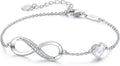Mothers Day Gifts Infinity Heart Birthstone Charm Link Bracelet for Women 925 Sterling Silver Adjustable Mother'S Day Valentine'S Day Christmas Day Gift Anniversary Birthday Jewelry for Wife Girlfriend Her