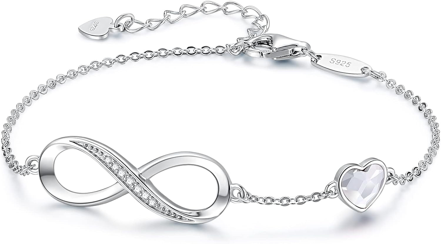 Mothers Day Gifts Infinity Heart Birthstone Charm Link Bracelet for Women 925 Sterling Silver Adjustable Mother'S Day Valentine'S Day Christmas Day Gift Anniversary Birthday Jewelry for Wife Girlfriend Her
