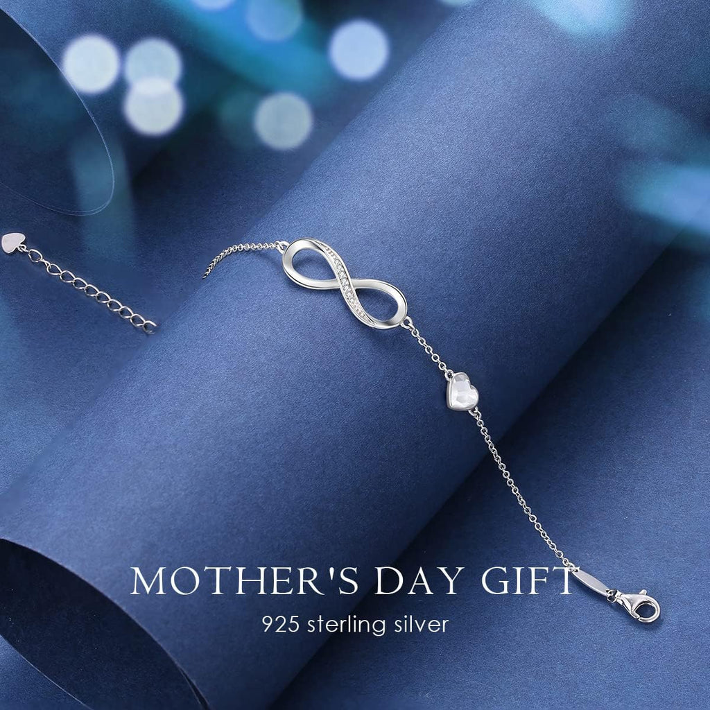 Mothers Day Gifts Infinity Heart Birthstone Charm Link Bracelet for Women 925 Sterling Silver Adjustable Mother'S Day Valentine'S Day Christmas Day Gift Anniversary Birthday Jewelry for Wife Girlfriend Her