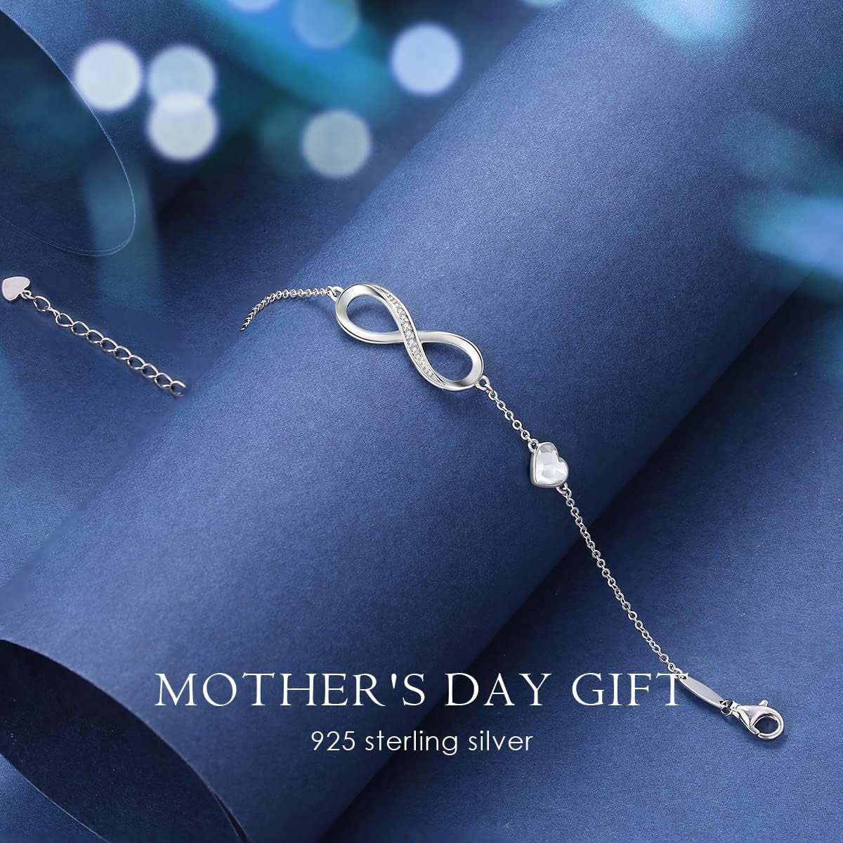 Mothers Day Gifts Infinity Heart Birthstone Charm Link Bracelet for Women 925 Sterling Silver Adjustable Mother'S Day Valentine'S Day Christmas Day Gift Anniversary Birthday Jewelry for Wife Girlfriend Her
