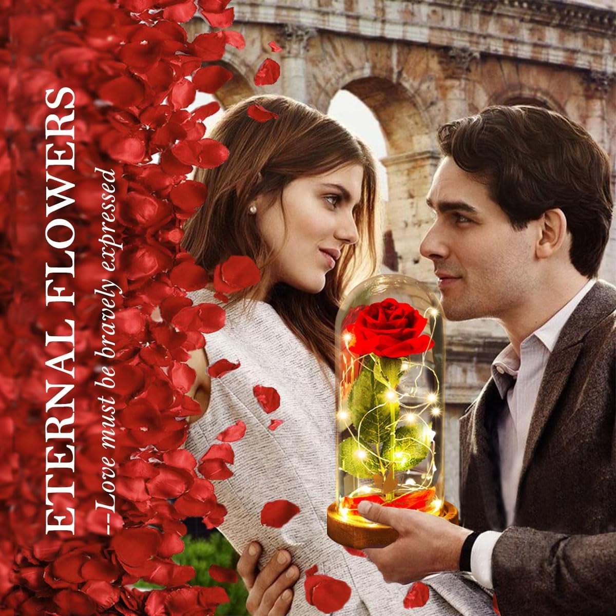 Mothers Day Flowers Roses Gifts for Mom Beauty and the Beast Rose,Red Rose in Glass Dome with 2 Lights Modes, Valentines Flower Gifts for Women Mom Wife Girlfriend on Valentines Anniversary,Birthday