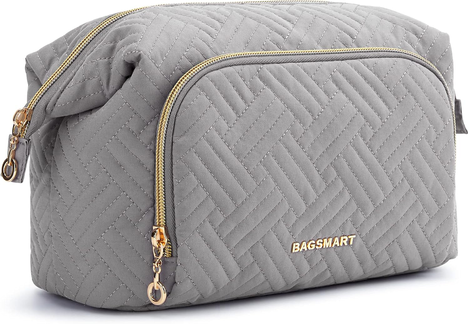 Travel Makeup Bag, Cosmetic Bag Make up Organizer Case,Large Wide-Open Pouch for Women Purse for Toiletries Accessories Brushes Grey