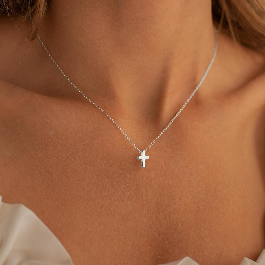 Communion Gifts for Girls, Dainty 14K Gold Plated Cross Pendant Necklace Sideways Cross Choker Layered Cross Necklace for Women Girls