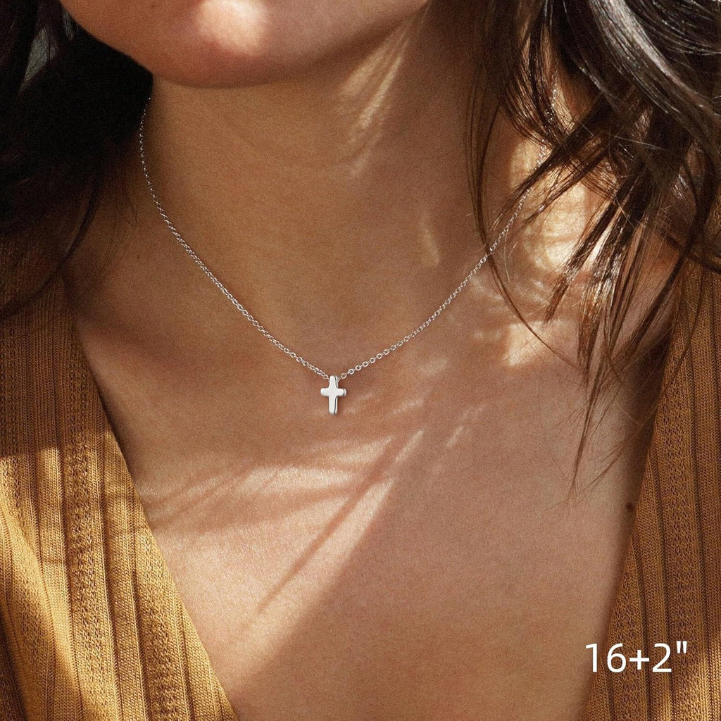 Communion Gifts for Girls, Dainty 14K Gold Plated Cross Pendant Necklace Sideways Cross Choker Layered Cross Necklace for Women Girls