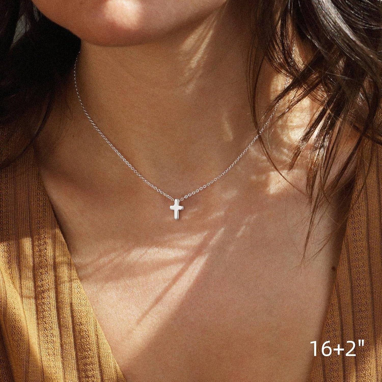Communion Gifts for Girls, Dainty 14K Gold Plated Cross Pendant Necklace Sideways Cross Choker Layered Cross Necklace for Women Girls