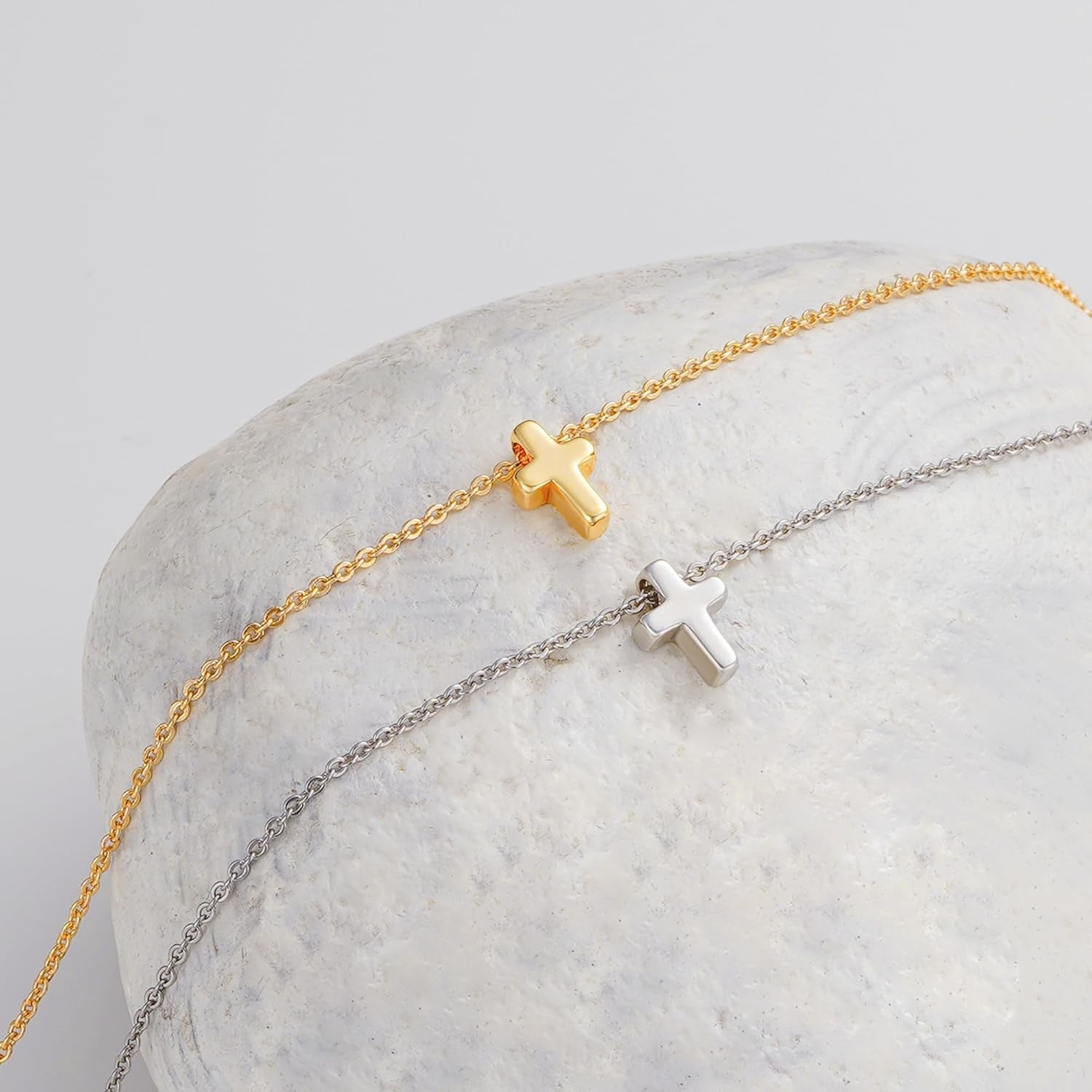 Communion Gifts for Girls, Dainty 14K Gold Plated Cross Pendant Necklace Sideways Cross Choker Layered Cross Necklace for Women Girls