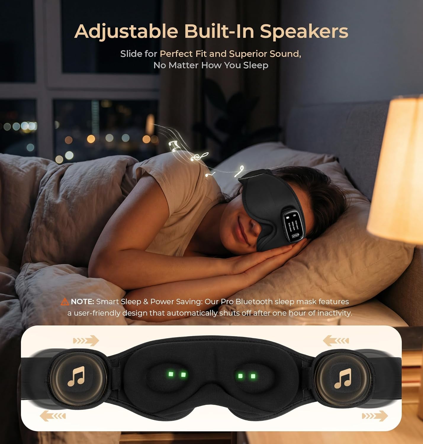 Pro Bluetooth Sleep Mask with White Noise & 3 Lights, Sleep Headphones with Upgrade Chip & Pure Sound, 3D Zero-Pressure Design for Side Sleepers, Total Blackout Soft Sleep Eye Mask, Black