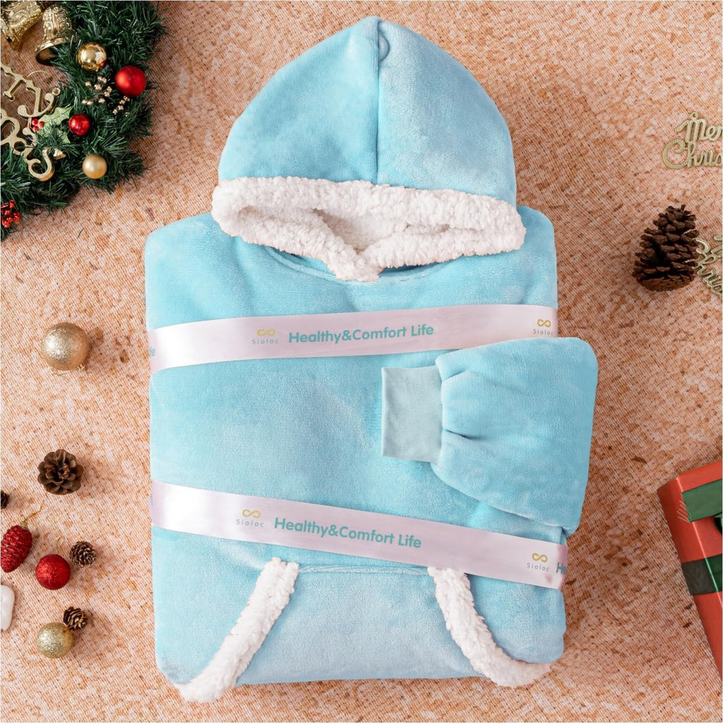 Wearable Blanket Hoodie for Women/Kids/Men, Oversized & Cozy Sherpa Lined Hoodie Sweatshirt Blanket(Baby Blue,Oversized)