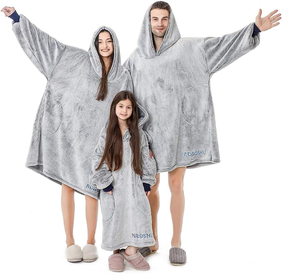 Blanket Sweatshirt Hoodie Wearable Blanket , Luxury Lightweight with Sleeves and Pockets Tv-Blanket for Men,Women,Kids(For Family)