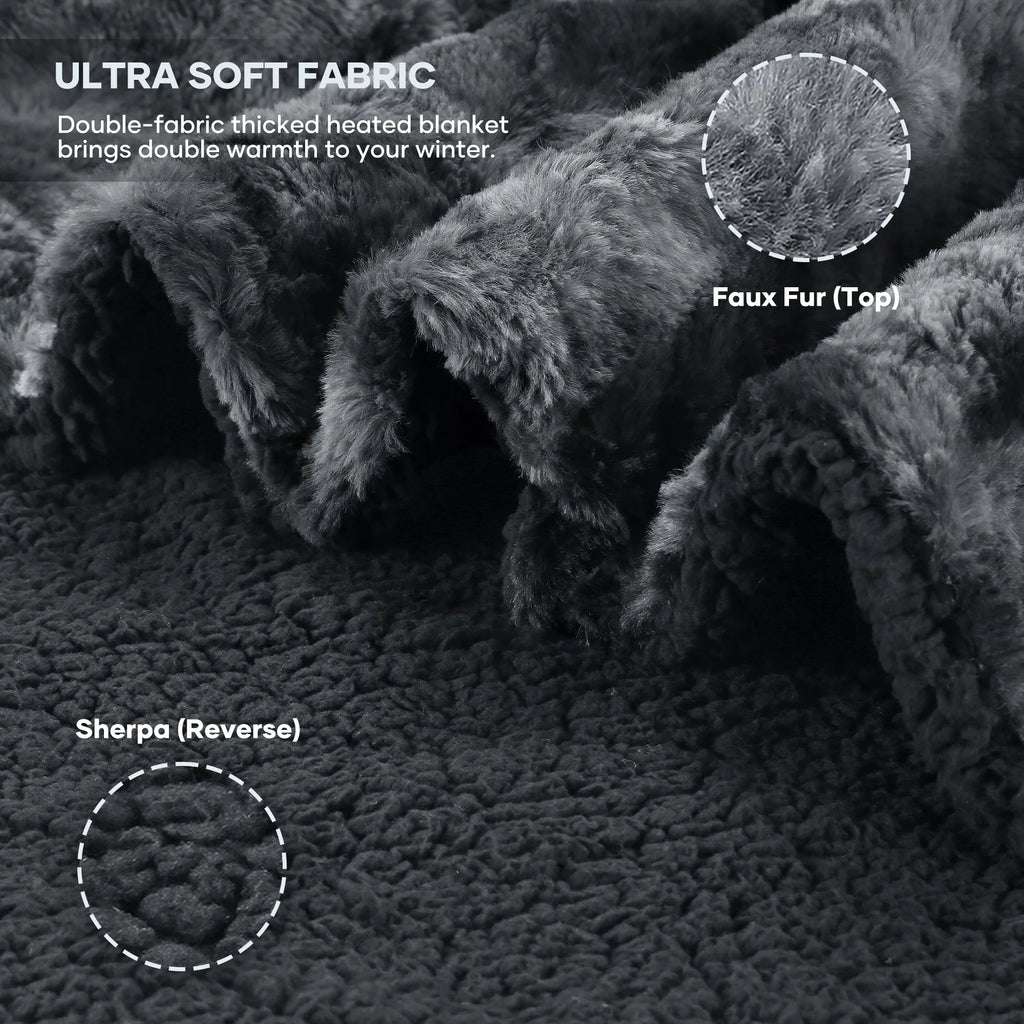 Heated Blanket Electric Throw 50" X 60", Soft Faux Fur & Shu Velvet Heated Throw Blanket, 6 Heating Levels, 4 Hours Timer, Tie-Dye off Black