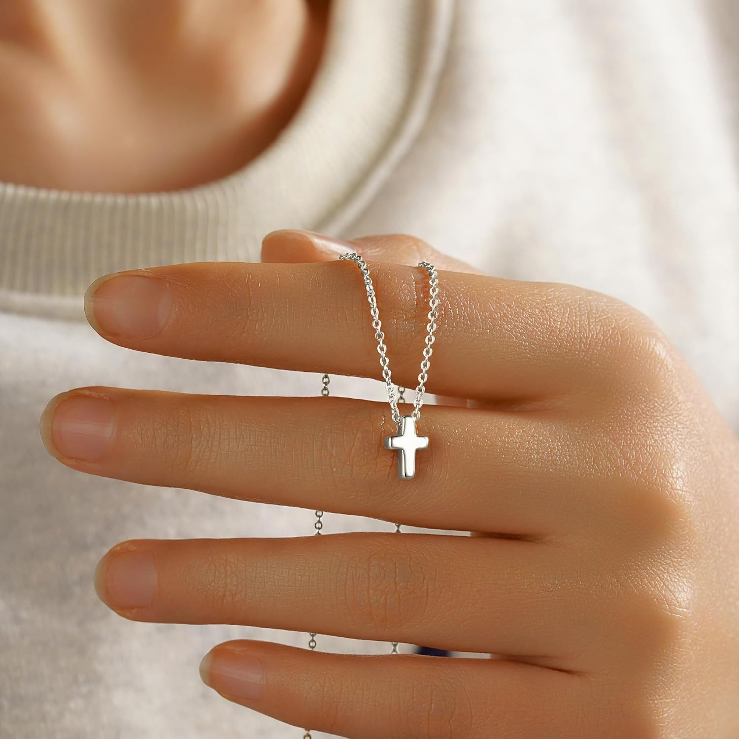 Communion Gifts for Girls, Dainty 14K Gold Plated Cross Pendant Necklace Sideways Cross Choker Layered Cross Necklace for Women Girls