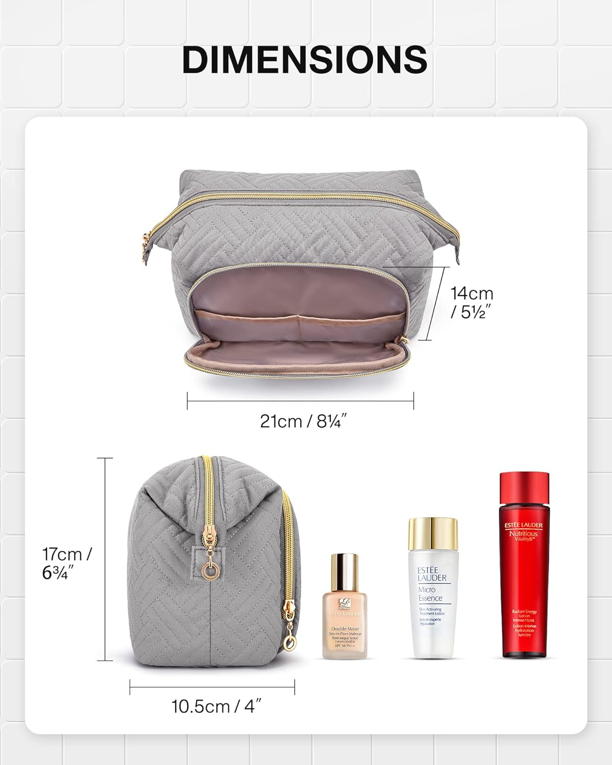 Travel Makeup Bag, Cosmetic Bag Make up Organizer Case,Large Wide-Open Pouch for Women Purse for Toiletries Accessories Brushes Grey