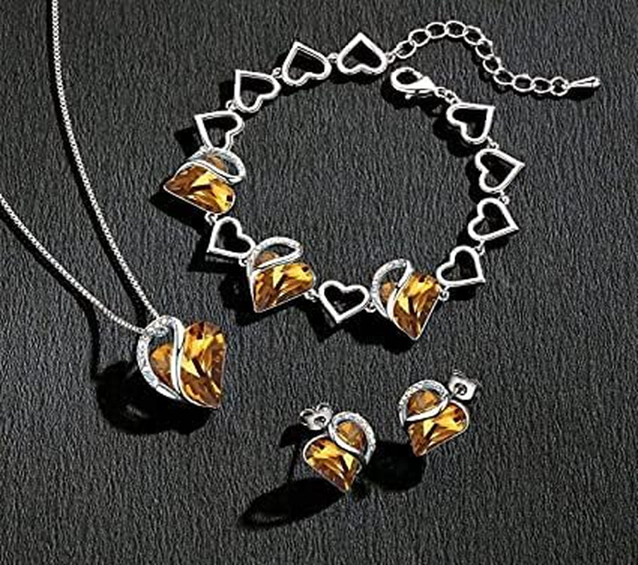 Mothers Day Gift Necklaces for Women, Infinity Love Birthstone Heart Crystal Pendant, Birthday Anniversary Jewelry for Wife, Mom, and Her, Silver Plated, 18" + 2" Adjustable Chain
